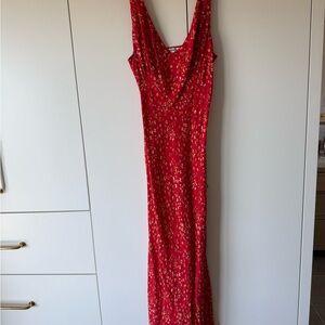 Reformation Red Floral Slip Midi Dress